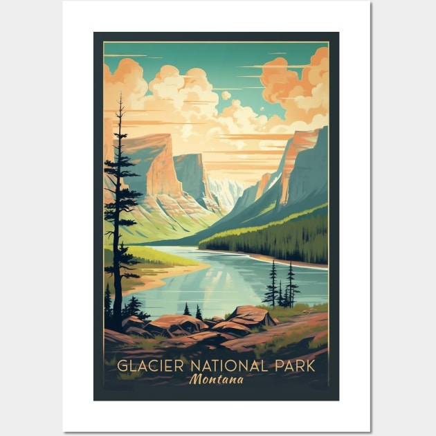 Glacier National Park Travel Poster Wall Art by GreenMary Design